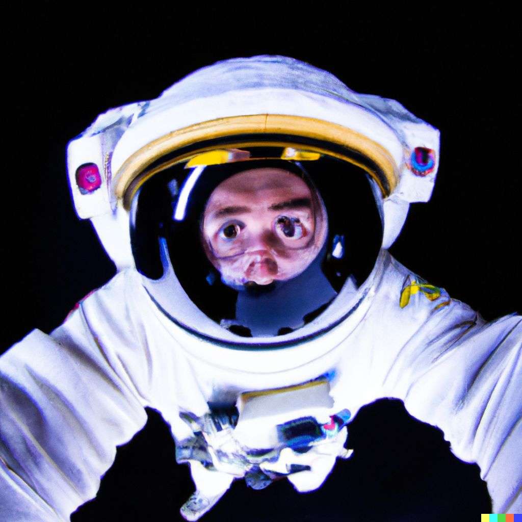an astronaut, photograph taken with a fisheye lens, 10mm